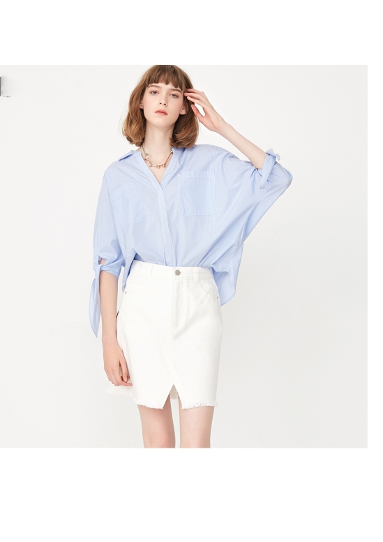 blue shirt and white short dress for girl's